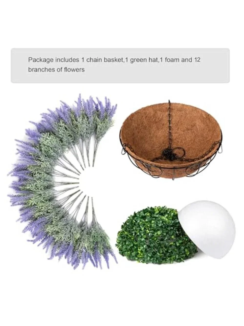 Artificial Lavender Hanging Basket Faux Flowers Porch Patio Spring Decor Planter